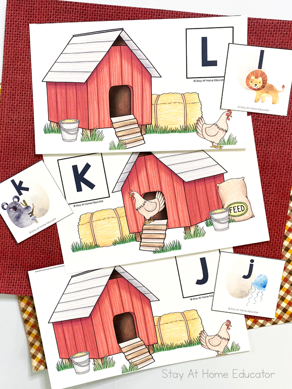 farm activities for preschoolers alphabet matching cards
