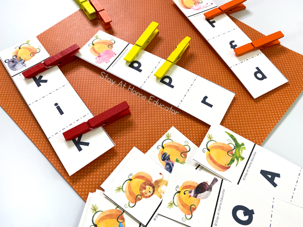 matching beginning sounds for letters Pp and Kk | pumpkin beginning sound clip cards