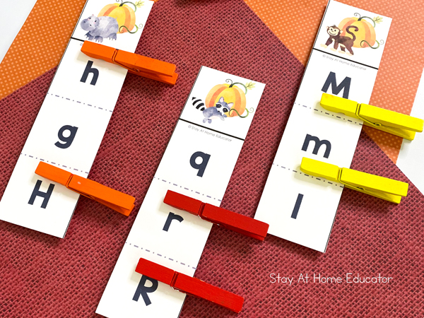 pumpkin abc clip cards for letters Hh, Rr, and Mm | pumpkin beginning sound clip cards