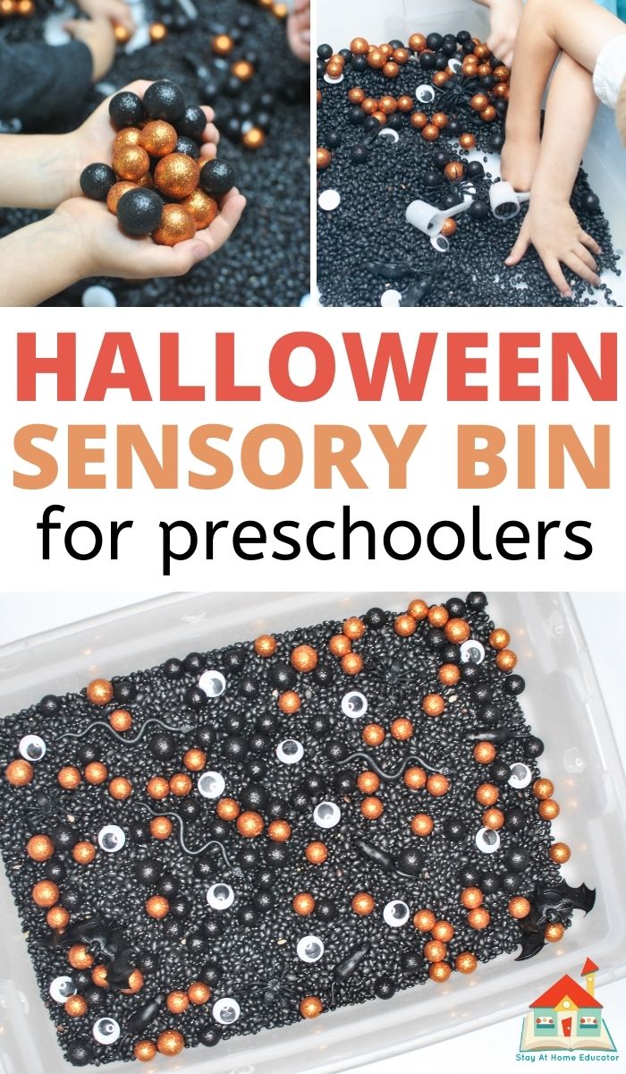 Halloween sensory bin and sensory bin ideas for Halloween with creepy crawly activities