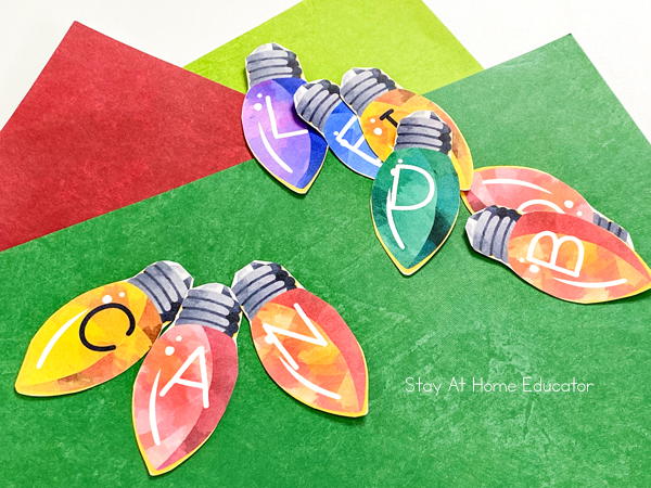 alphabet activities for Christmas | abc letter cards used to create simple cvc words | 
