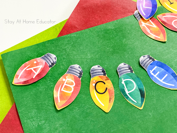 alphabet activities for Christmas | learning alphabetical order with abc matching cards on ornaments |