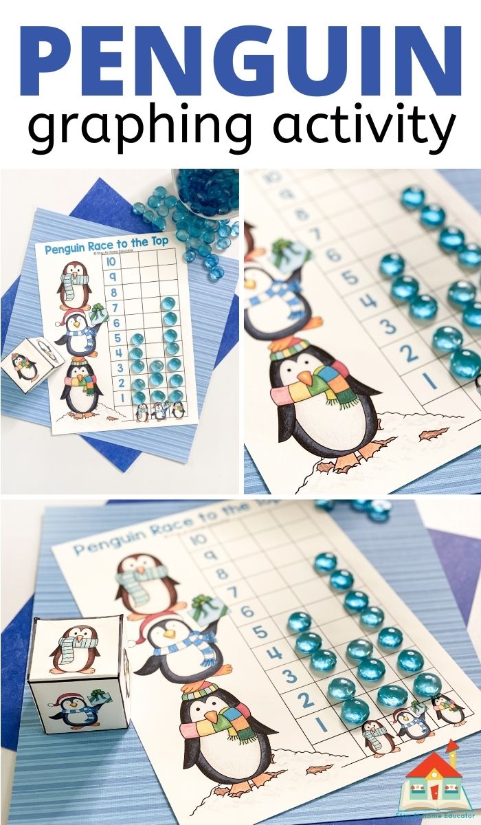 three views of preschool graphing activities with penguins in a pinnable collage and the text penguin graphing activity