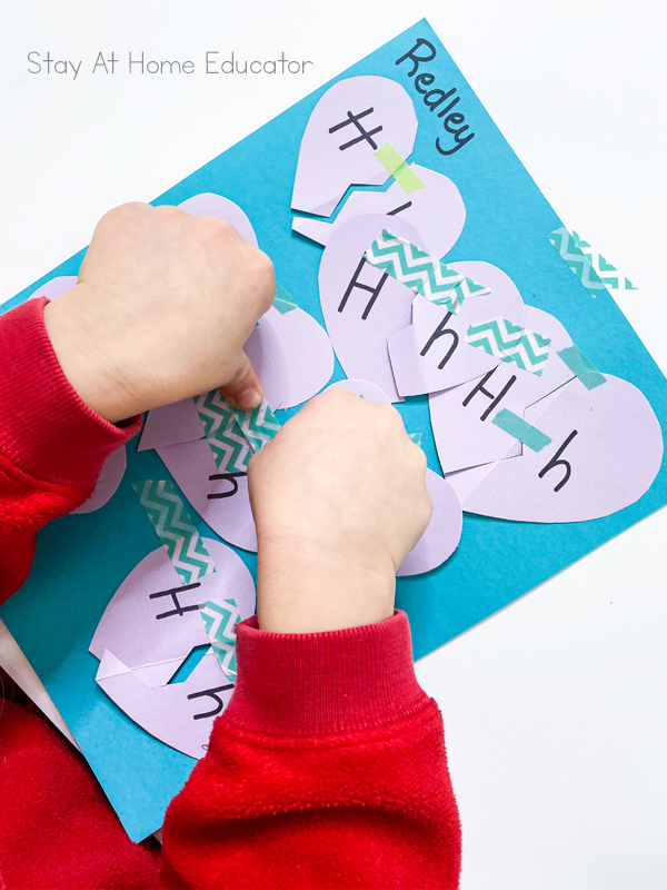 a completed alphabet matching activity for preschool