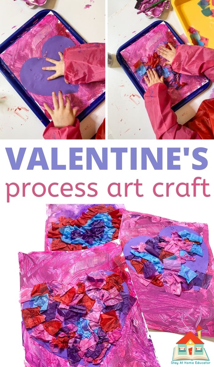 three views of the making of a valentine's process art craft in a pinnable collage