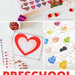 three free preschool printables for valentine's day in a pinnable collage
