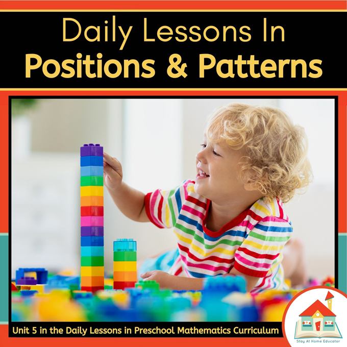 These daily lessons in preschool positions and patterns are designed to guide you through daily lessons, centers, vocabulary development and a deep dive into the math topic while still being developmentally appropriate for preschoolers.
