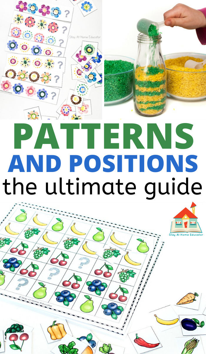 three different ways to teach patterns and positions to preschoolers in a pinnable collage