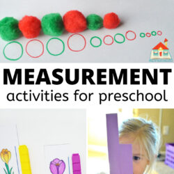 three different measurement activities for preschool in a pinnable collage