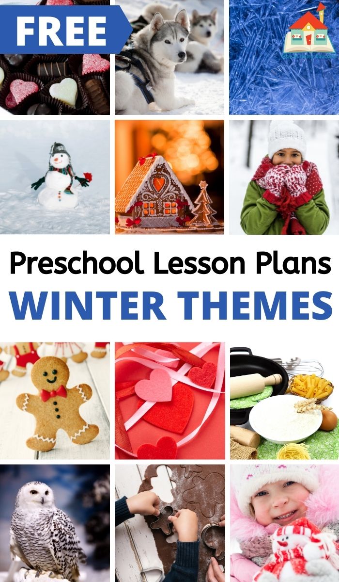 free preschool lesson plans | winter theme for preschool | collage of winter activities for preschoolers - arctic animals, ice, snowmen, gingerbread, winter clothes, cooking and baking
