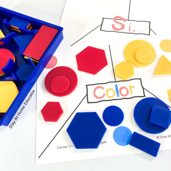 attribute shapes to be sorted on sorting mats after a preschool lesson on sorting and comparing