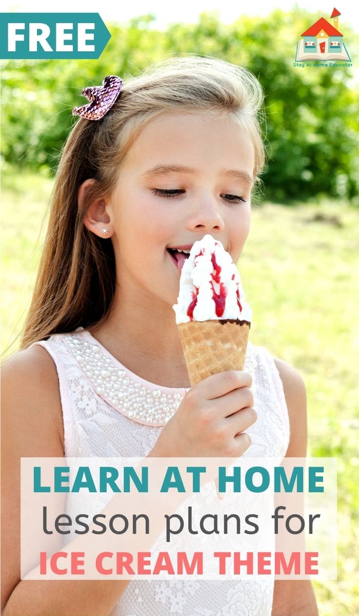 a girl enjoying ice cream as she learns preschool skills from an ice cream learning theme