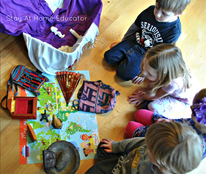 suitcase activity for preschoolers to around the world preschol theme, can be used for Christmas around the world preschool activity