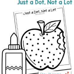 Just a dot not a lot glueing practice for preschoolers | apple with black dots for adding liquid glue |