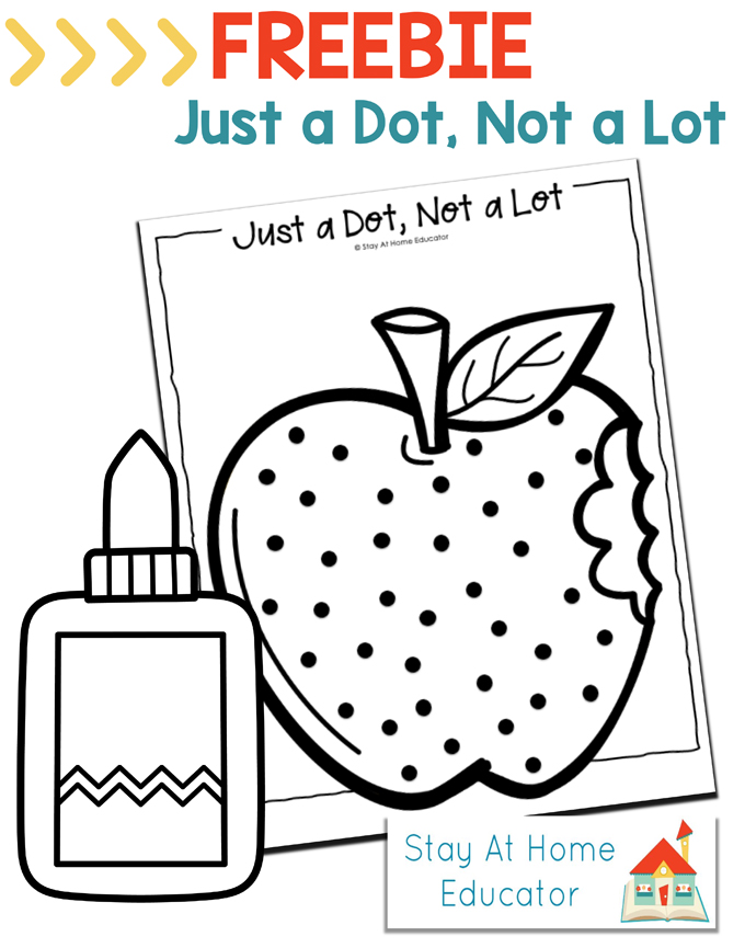 Just a dot, not a lot free printable, glue practice worksheet for hand strengthening activity for preschoolers and hand control
