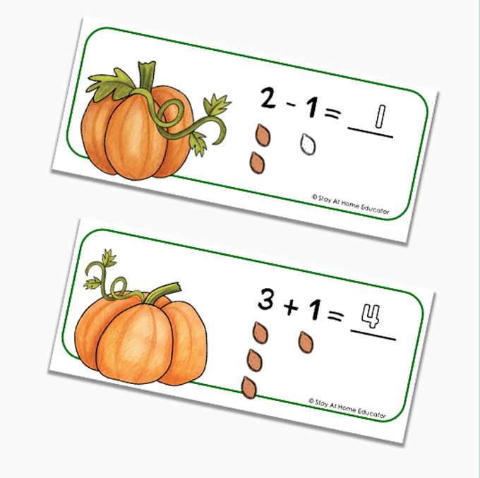pumpkin counting cards, fall math activities for preschoolers