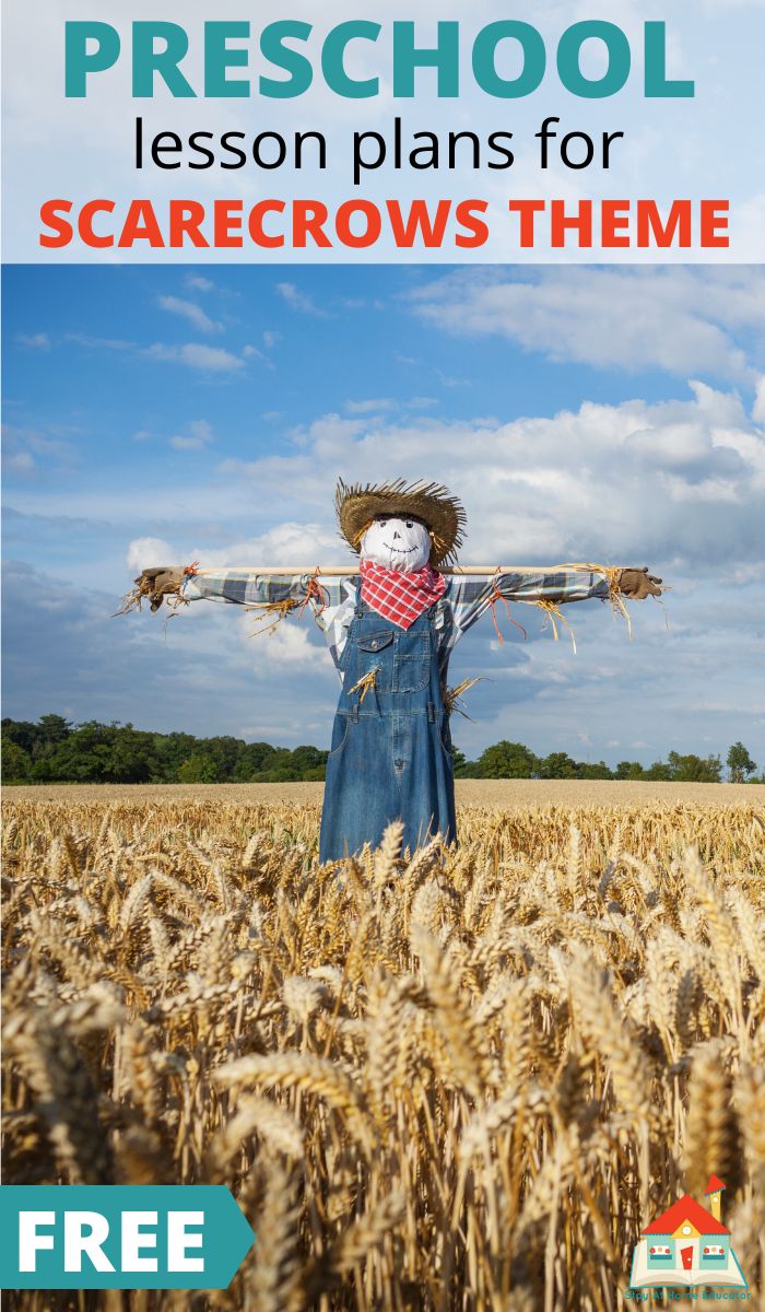 free scarecrow preschool lesson plans filled with activities for literacy, STEM, and more!