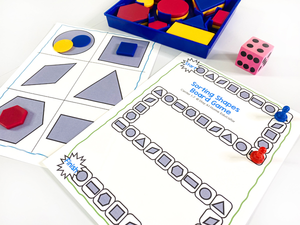 sorting lesson plans for preschoolers includes a sorting shapes board game for practice identifying and sorting shapes.