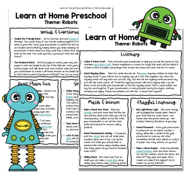 With over 15 learning-based activities, these free robot preschool lesson plans are sure to make planning your robot theme a breeze. 