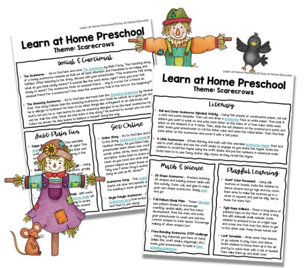 Over 16 activities for a preschool scarecrow theme including hands-on fun and academic activities.