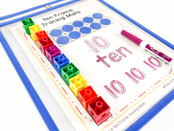 This math center reinforces one-to-one correspondence up to 10, as well as, the numeral formation and ten frame match. This center is included in the counting 0-10 preschool lesson plans.