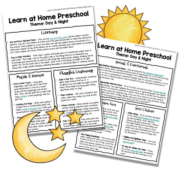 With over 15 day and night preschool activities, these free lesson plans are a great help when planning your day and night theme. 