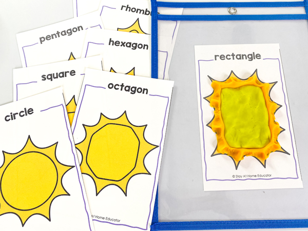 This shape center uses playdough to help preschoolers create and devleop shapes independently. This center is available in the shape daily lessons in mathematics and includes daily whole group shape lesson plans for preschoolers in addition..