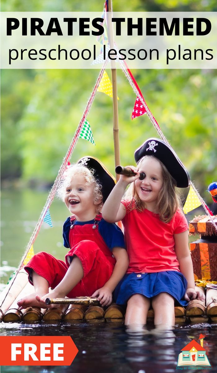 These pirate preschool lesson plans include activities for social-emotional development, literacy, math, science, and more! Plus, they are free!