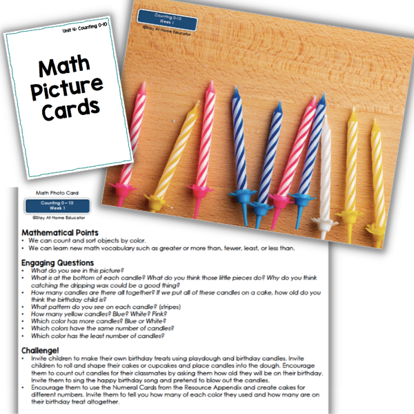 This counting 0-10 math photo card is a valuable opportunity for preschoolers to practice learning about numbers as part of the real world. This math photo card and many others are included in the counting 0-10 preschool lesson plans.
