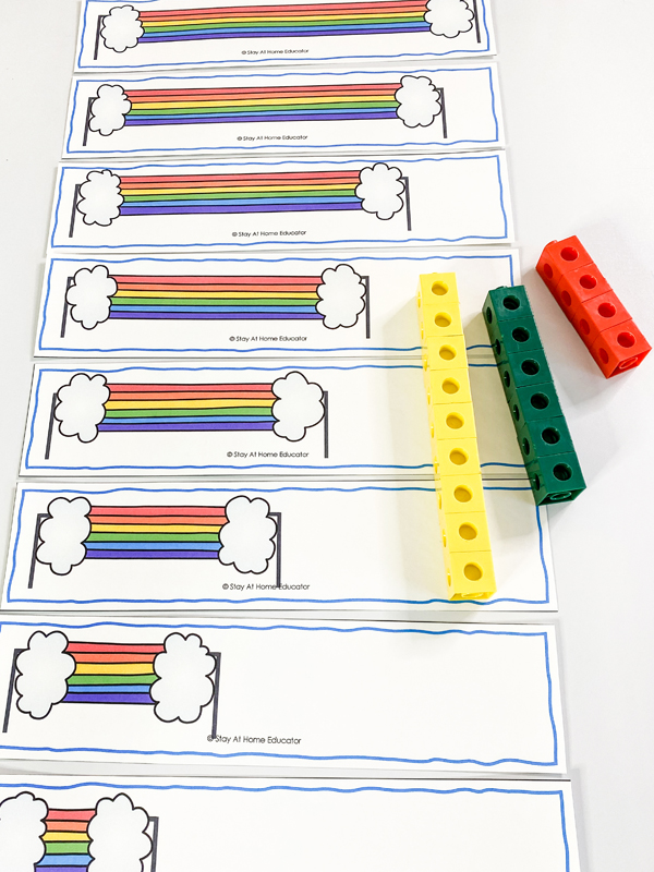 This measurement math center invites the child to measure the different images using non-standard units such as snap cubes or paper clips to determine how long an item is. This math center is included in our preschool measurement lesson plans.