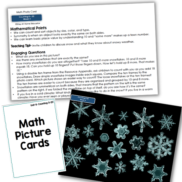 These math picture cards  are designed to encourage young children to look at math through a real world lens and find ways to use math in their daily lives.
