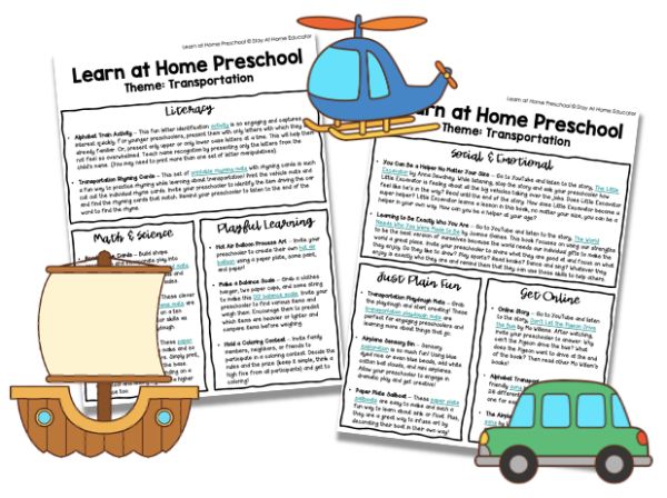 Transportation preschool lesson plans with 15+ activities for preschool/kindergarten