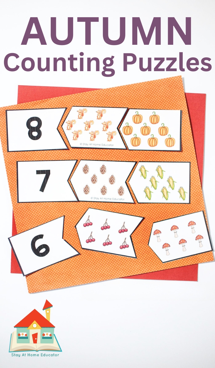 fall counting activity for preschoolers - 3 part counting puzzles | autumn counting worksheets, activities, puzzles, and games for preschool
