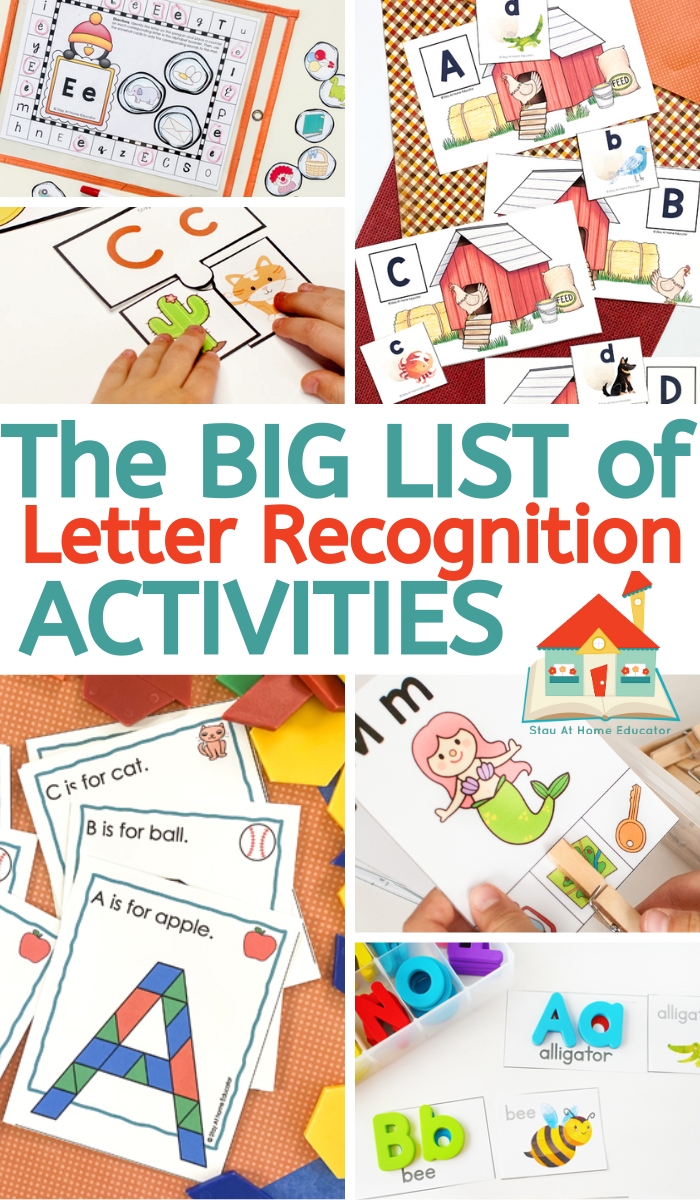 giant list of letter recognition activities including articles about following the science of reading to teach letter recognition to preschoolers | letter recognition worksheets, printables, activities, and games | letter formation