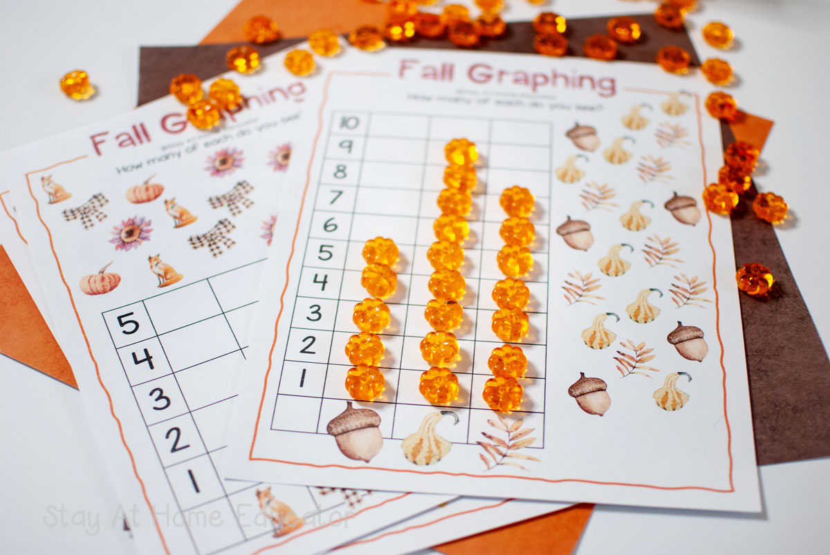 FREE fall graphing printables | fall graphing activities for preschoolers | how to teach preschoolers graphing skills | fall graphing worksheets for kindergarten | graphing fall pictures up to ten