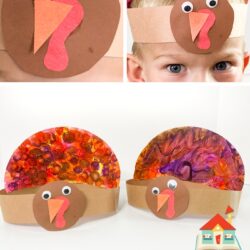 Turkey hat craft for preschoolers | sponge painted turkey hats | paper plate hat craft for Thanksgiving | turkey hats for Thanksgiving for kids | sponge painted turkey craft
