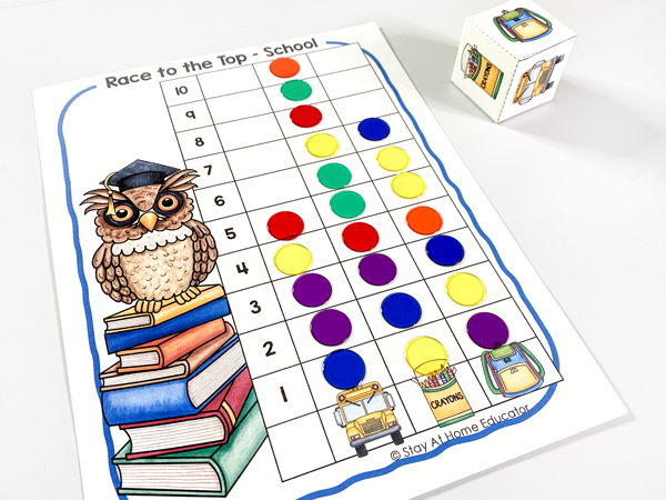 graphing lesson plans for preschoolers | daily lessons in teaching graphing to preschoolers | graphing activities for preschool and kindergarten | race to the top graphing game with owl and dice