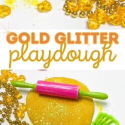 Gold glitter playdough for under the sea preschool theme, pirates preschool theme, fairy tales and more | super shimmery playdough that is gold and yellow