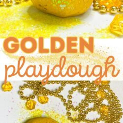 golden playdough recipe | super shimmery and sparkly gold playdough recipe for pirate themed sensory play and St. Patrick's Day playdough invitations to play