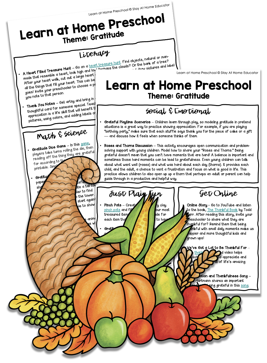 thankfulness lesson plans and activities for preschoolers | image of printed version of preschool lesson plans