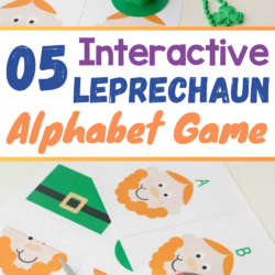 05 Interactive Leprechaun Alphabet Game | Leprechaun Alphabet Game for St. Patrick's Day | green leprechaun hat made from free template| game cards with leprechaun faces and letters|