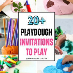20+ Playdough Invitations to Play | collage of playdough activities | seashells and playdough invitation to play | Playdough math invitation to play |Veggie garden playdough to play | Earth playdough invitation to play for preschoolers | leaf impressions - a fall playdough activity | fall playdough invitation to play - a stem activity | pondlife invitation to play with playdough